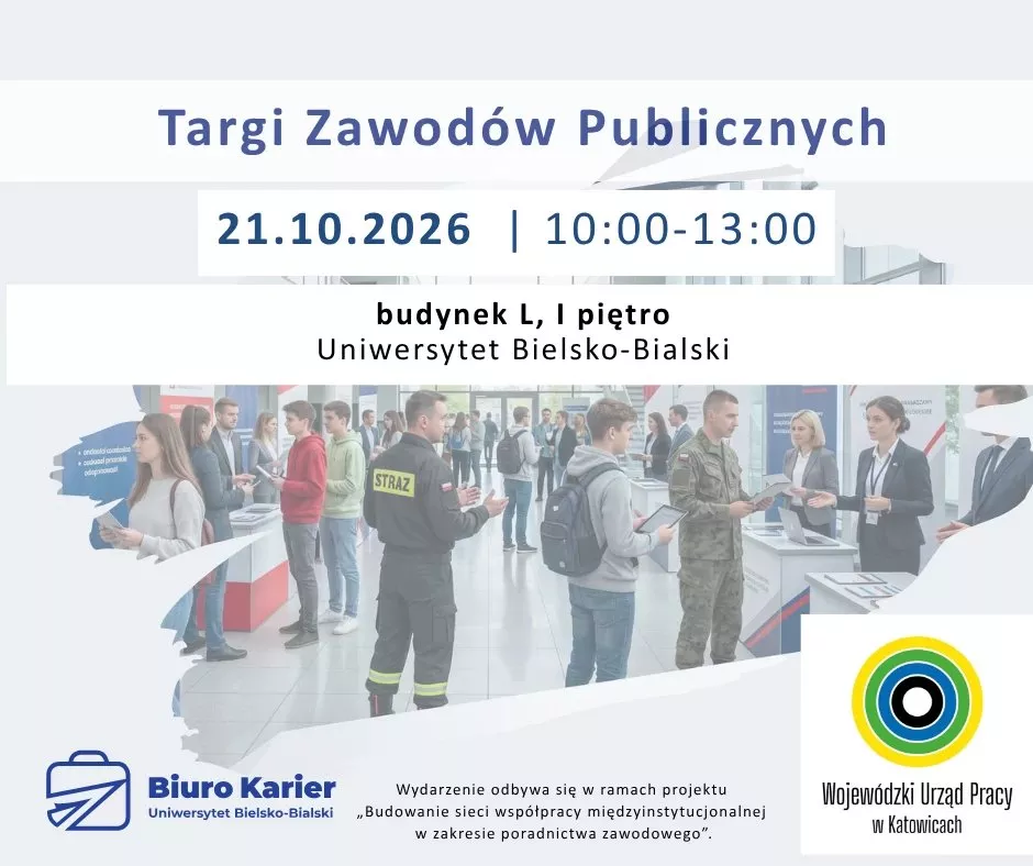 Plakat Targów Zawodów Publicznych na Uniwersytecie Bielsko-Bialskim