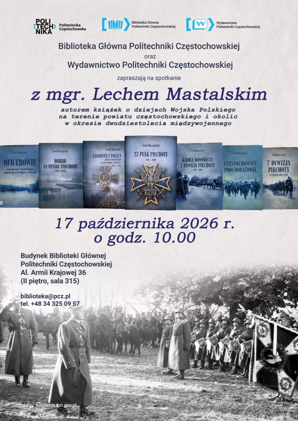 Plakat spotkania autorskiego z historykiem Lechem Mastalskim